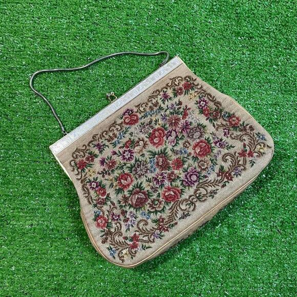 Vintage Floral Clutch Tapestry‎ Handbag Purse Frame Boho Cottagecore - Picture 1 of 8